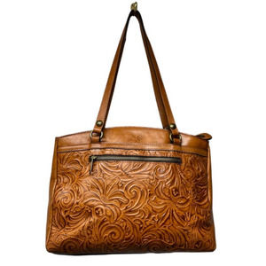 Patricia Nash Poppy Tote Florence Tooled Brown Leather Medium Size Satchel
